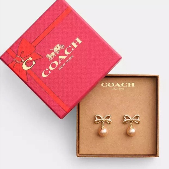 ‼️‼️last 3‼️NWT！Coach Bow Pearl Drop Earrings（CY107）fast shipping HOLIDAY GIFT - Picture 4 of 5